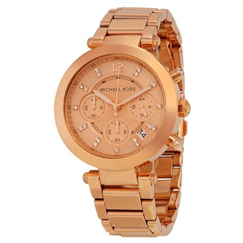 michael kors rose gold watch with rhinestones|Michael Kors parker chronograph watch.